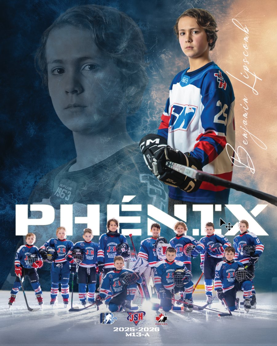 Montage portrait et photo d'équipe hockey Phénix M13-A