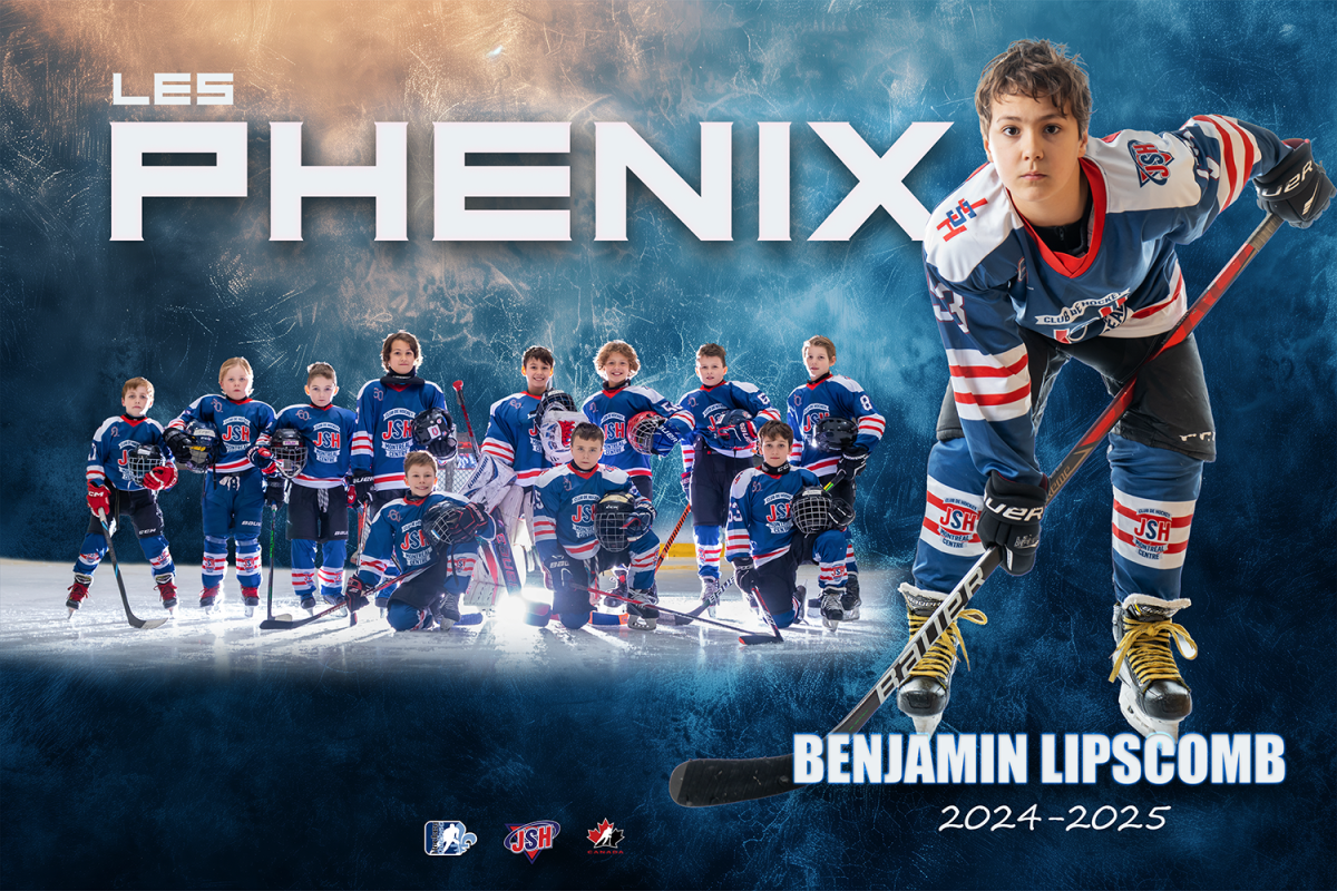 Montage photo d'équipe et portrait de joueur de hockey — Les Phénix